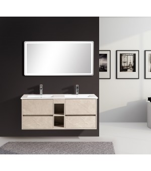 طقم مغسلة مع حوضين بورسلان مع مرايا  LED - صيني 120سم # AQ-8024