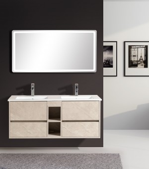 طقم مغسلة مع حوضين بورسلان مع مرايا  LED - صيني 120سم # AQ-8024