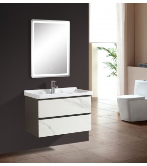 طقم  مغسلة مع حوض بورسلان مع مرايا  LED - صيني 80 سم # AQ-8052