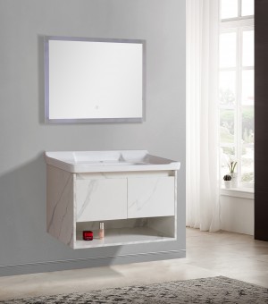 طقم مغسلة مع حوض بورسلين مع مرايا  LED صيني  80 سم # AQ-8006