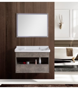 طقم مغسلة مع حوض بورسلان مع مرايا  LED - صيني 80 سم # AQ-8010