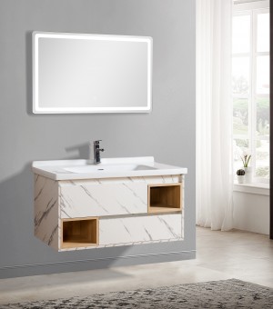 طقم  مغسلة مع حوض بورسلان مع مرايا  LED - صيني 100سم # AQ-8023