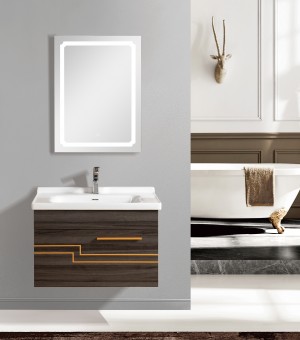 طقم مغسلة مع حوض بورسلان مع مرايا  LED - صيني 80 سم # AQ-8033