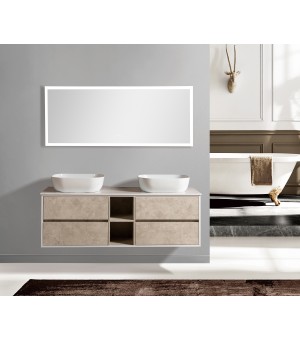 طقم مغسلة مع رخام وحوضين بورسلين فوق الرخام مع مرايا  LED صيني  150 سم # AQ-8045