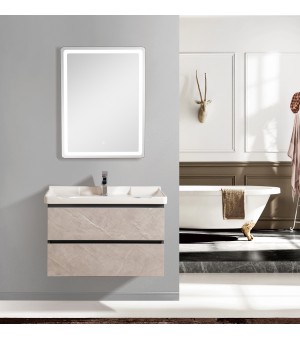 طقم مغسلة مع حوض بورسلان مع مرايا  LED - صيني 80 سم # AQ-8053