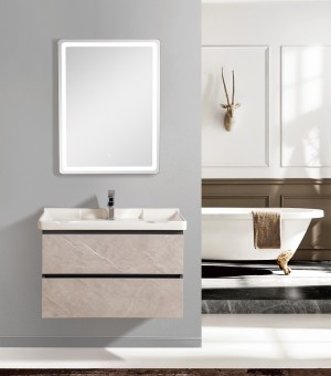 طقم مغسلة مع حوض بورسلان مع مرايا  LED - صيني 80 سم # AQ-8053