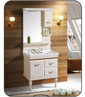 طقم مغسلة PVC حوض ودولاب مع مرايا 80×47سم # YJ-0054