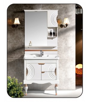 طقم مغسلة PVC حوض ودولاب مع مرايا 80×47سم # YJ-0055