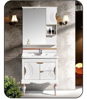 طقم مغسلة PVC حوض ودولاب مع مرايا 80×47سم # YJ-0055