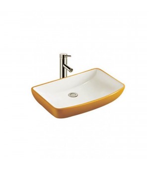 حوض مغسلة أبيض مع مذهب  صيني 40 × 60 سم # LAD014