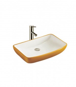 حوض مغسلة أبيض مع مذهب  صيني 40 × 60 سم # LAD014